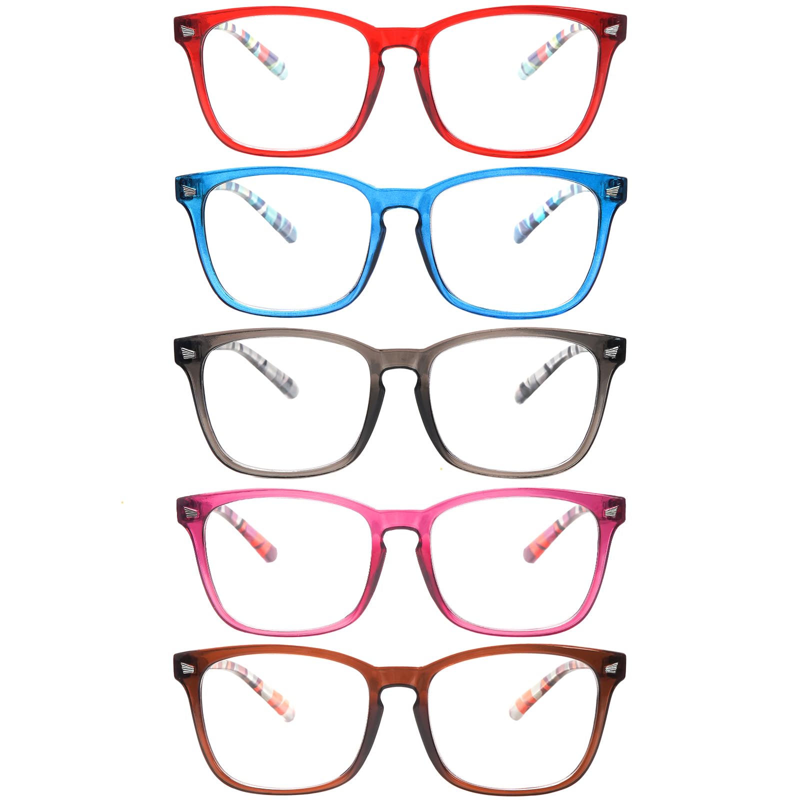 ZONLON 5 Pack Reading Glasses for Women Men Blue Light Blocking Spring Hinges Fashion Lightweight Computer Readers (5C3, 0.0+)