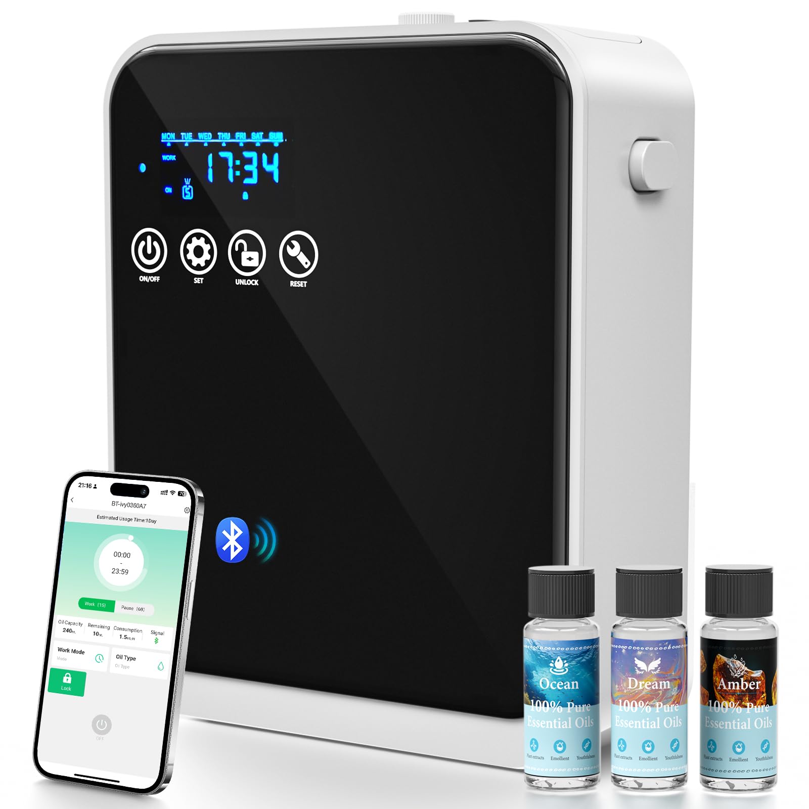 Photo 1 of Waterless Essential Oil Diffuser,250ml Large Capacity Scent Diffuser with Smart APP & Touch Screen|Aromatherapy Large Room Oil Diffusers for Home,Office,Hotel Collection Use,Cover1500 sq.ft-Black