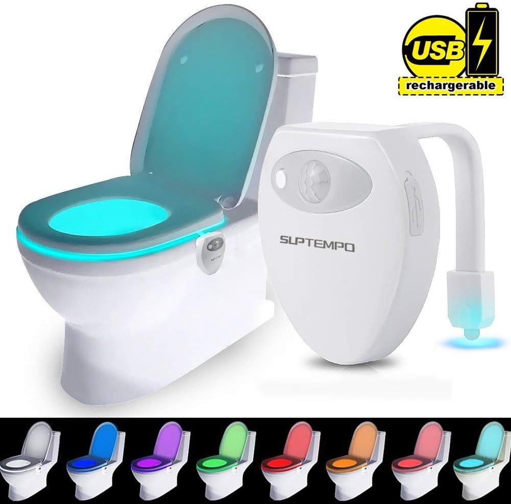 LED Toilet Bowl Night Light, Motion Sensor Activated Nightlights USB Rechargeable Colorful Toilet Light (1 PCS)