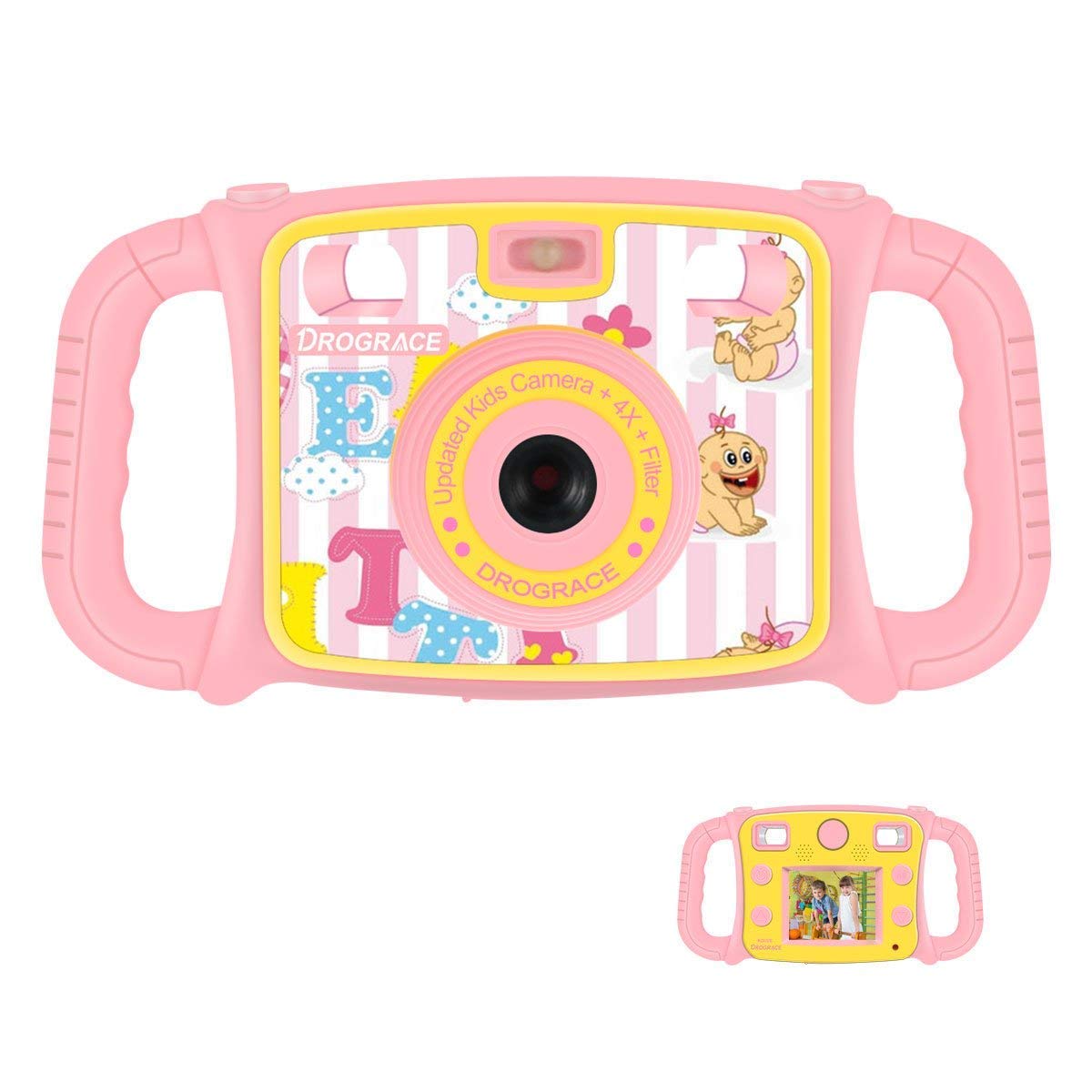 DROGRACE Kids Camera 1080P HD Kids Digital Video Camera Sports Camera for Girls Birthday Holiday Gift Children Camera with 2 inch LCD Screen – Pink