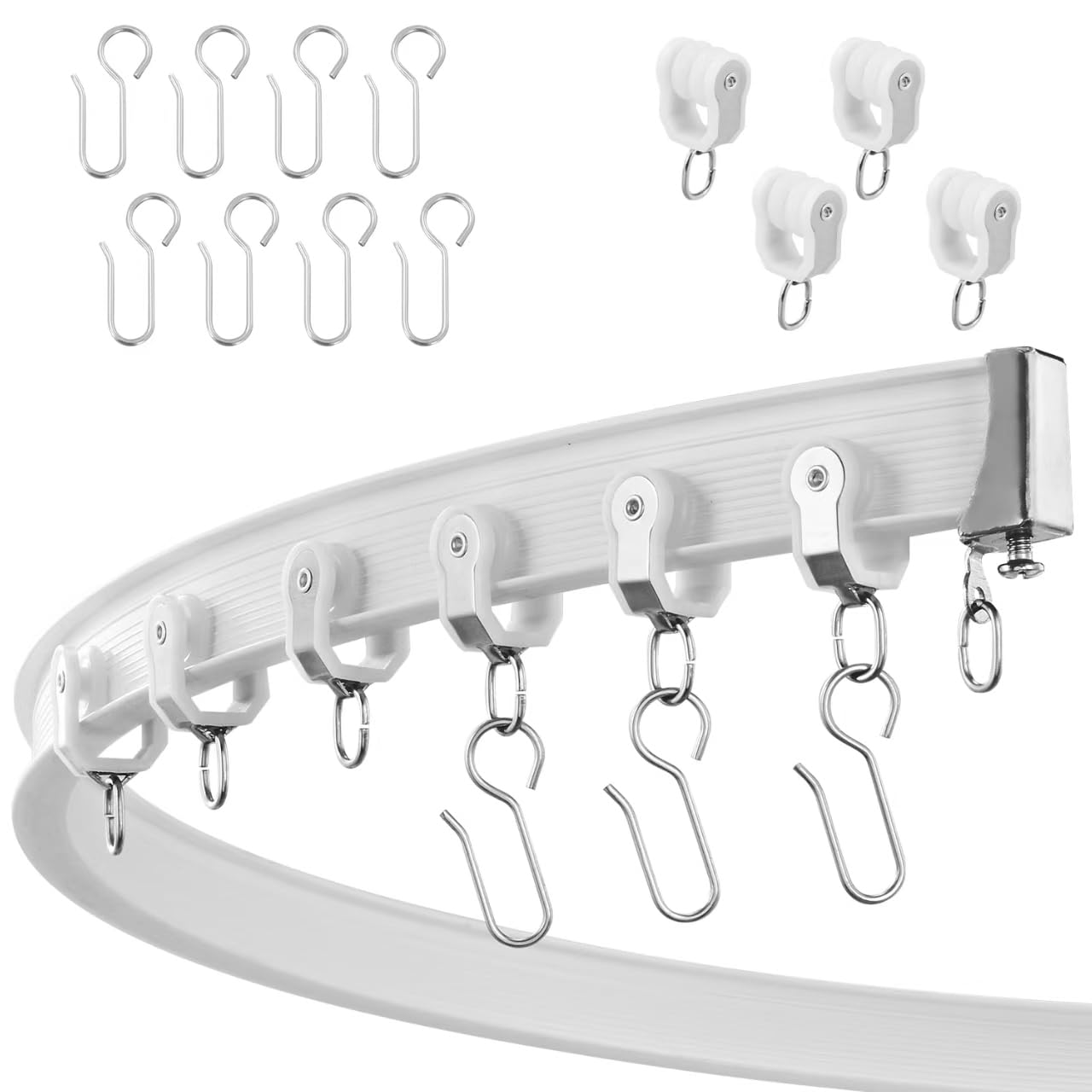 Photo 1 of Flexible bendable ceiling curtain track, curved rod with silent roller bracket, room divider, RV ceiling track (White, 3 Meters (9.84 FT)