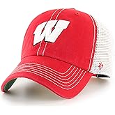 47 NCAA Trawler Primary Logo Team Color Mesh Trucker Clean Up Adjustable Hat, Adult One Size Fits All - Wisconsin Badgers Red