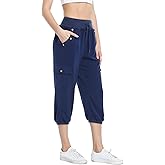 MISS MOLY Women's Cargo Capris Travel Pants Button Decor Summer Loose Harem Sweatpants Stylish Soft with Pockets