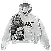 Obenie Retro Y2K Hoodie Gothic Casual Alphabet Blast Print Pattern Skull Fashion Hoodie Men Harajuku Men Clothing