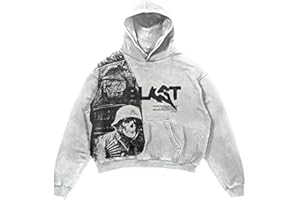 Obenie Retro Y2K Hoodie Gothic Casual Alphabet Blast Print Pattern Skull Fashion Hoodie Men Harajuku Men Clothing