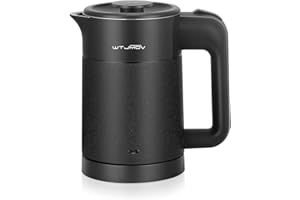 WTJMOV 0.6L Small Electric Tea Kettle Lightweight, 20 Ounce Double Wall Hot Water Boiler Stainless Steel Auto Shut-off, 120V Portable Travel Electric Kettle Fast Boil for Tea and Coffee, Black