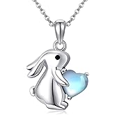 AOBOCO Rabbit/Cat Pendant Necklace 925 Sterling Silver Moonstone Animal Pendant Necklaces Cute Animal Pendant Necklace Gift for Women Mom Sister