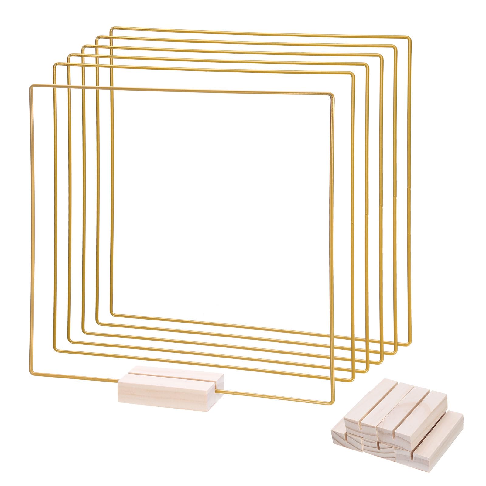 PATIKIL 10Inch Metal Floral Hoop with Stand, 6 Pcs Square Macrame Dream Catcher Ring for Party Table Centerpiece Wedding Decor Wall Hanging Crafts, Gold