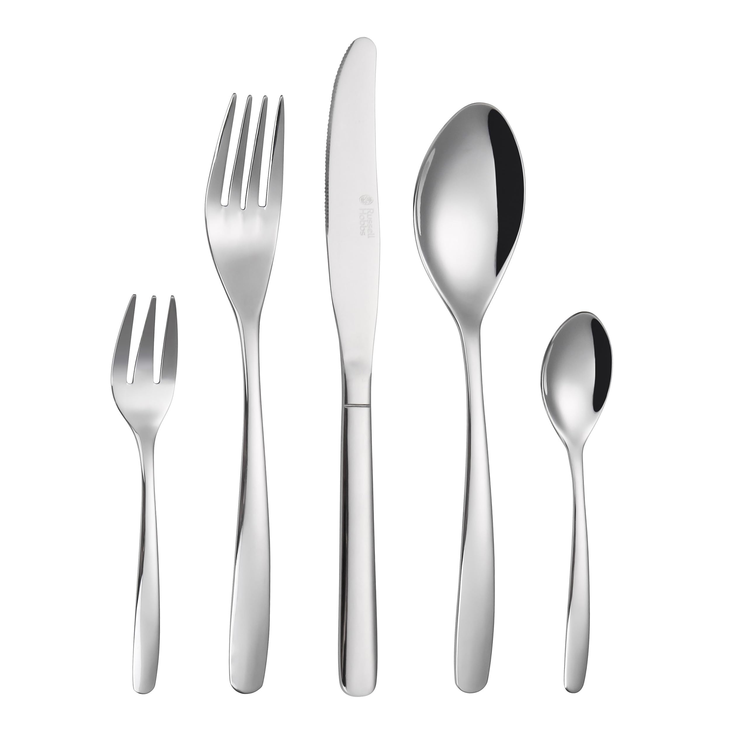 Russell Hobbs 20 Piece Cutlery Set- Florence, Stylish Tableware for 4 People with Dessert Forks, 18/0 Quality Stainless Steel, Mirror Polish Finish, Comfortable to Hold, Dishwasher Safe
