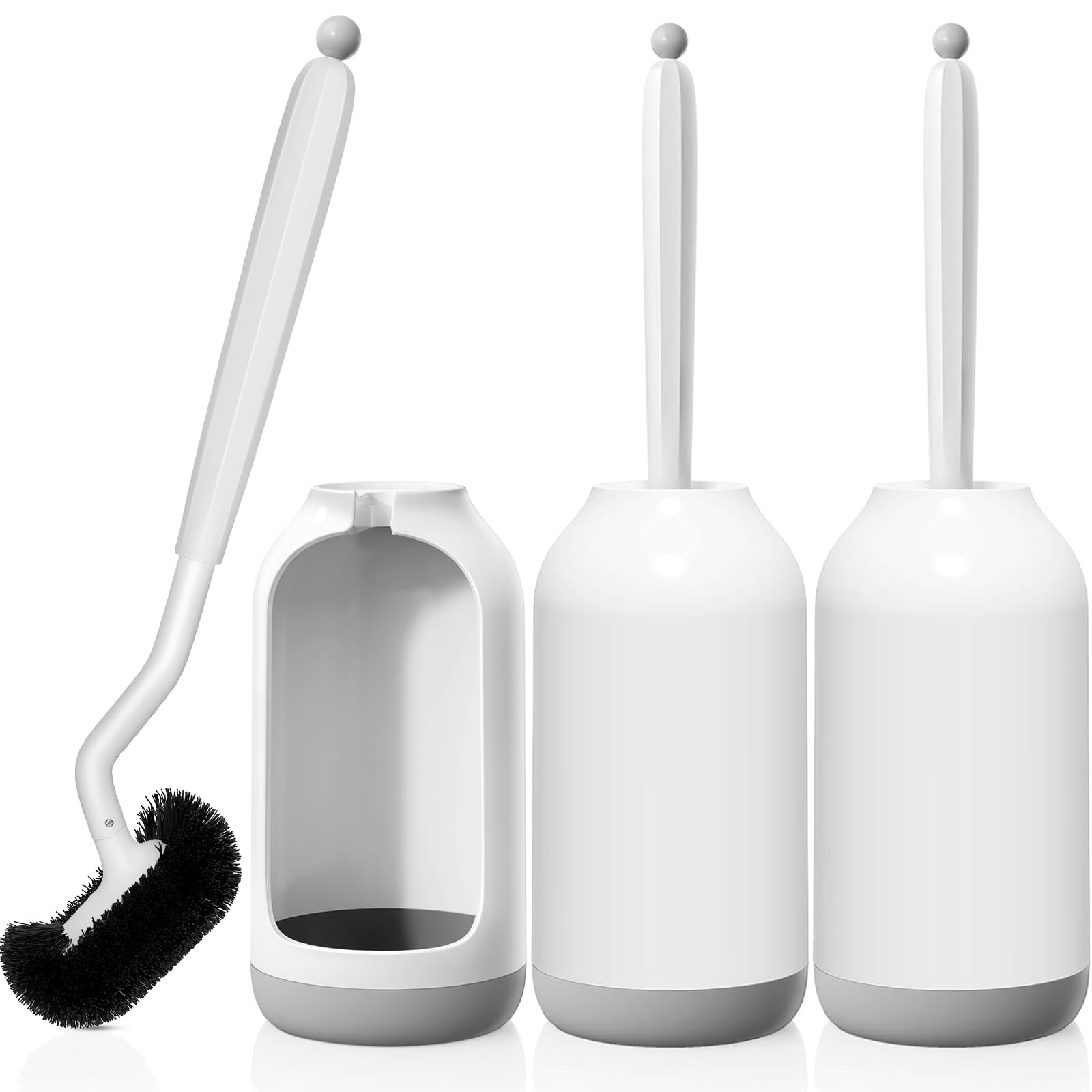 HAMITOR Toilet Bowl Brush Holder Set: 3 Pack Bathroom Deep Cleaning Toilet Cleaner Scrubber Under Rim with Curved Bristle for Dead Corner Clean - Hidden Rv Toilet Decorative Accessories with Caddy Image HAMITOR Toilet Bowl Brush Holder Set: 3 Pack Bathroom Deep Cleaning Toilet Cleaner Scrubber Under Rim with Curved Bristle for Dead Corner Clean - Hidden Rv Toilet Decorative Accessories with Caddy Image