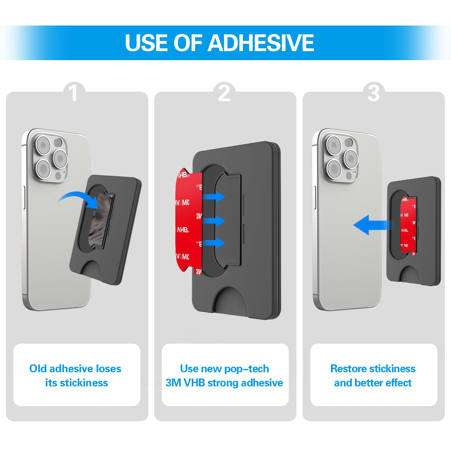 pop-tech 3M Sticky Pads Replacement for Socket Wallet Base,6pcs 3M VHB Double Sided Mounting Tape for PopWallet Grip, Adhesive Sticker for Socket Card Holder iPhone, Phone Wallet & Wallet Socket