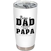 BEHIFL Dad Tumbler, Dad Papa Gifts for Father's Day Birthday from Son Daughter Stainless Steel Tumbler with Lid and Straw 20oz, It's an Honor Being a Papa Travel Coffee Cup