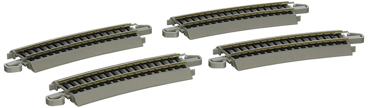 Bachmann Trains - Snap-Fit E-Z TRACK HALF SECTION 18” RADIUS CURVED (4/card) - NICKEL SILVER Rail With Gray Roadbed - HO Scale