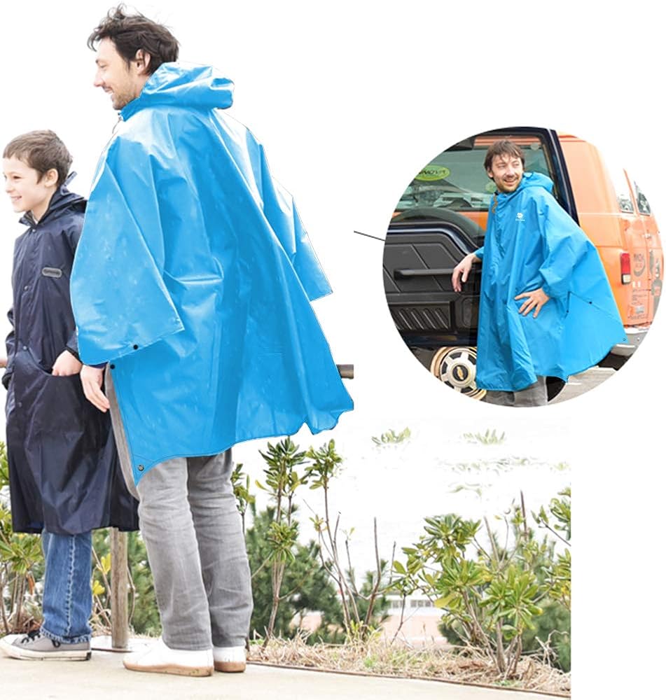 Anyoo Waterproof Rain Poncho Lightweight Reusable Hiking Hooded Coat Jacket for Outdoor Activities: Clothing