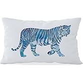 HONLUNG Tiger Throw Pillow Covers 12X20 inch,Preppy Chic Wildlife Tiger Animal Throw Pillow Covers Outdoor Lumbar Pillowcase Home Decorations Cushion Case for Living Room Bedroom(Blue