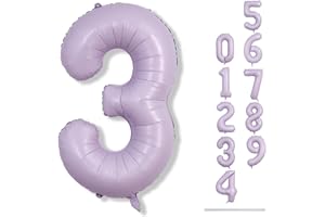 LINGQIANG Large Dusty Pastel Purple 3 Balloons, 40 Inch Giant Light Purple Helium Mylar Foil Globos Numero for Girls, Self Inflating 3rd Birthday Balloon for Women Three Anniversary Party Decorations Supplies