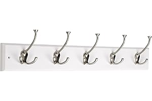 Liberty Hardware 129848 Wall Mounted Coat Rack with 5 Decorative Hooks, 27-Inch, Satin Nickel and White