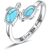 EJALEN 925-Sterling-Silver Opal/Turquoise Sea Turtle/Dolphin/Sea Life Ring - Inspirational I Love You Forever Adjustable Open Nature Ocean Mother Daughter Ring Cute Animal Jewelry Gifts for Women