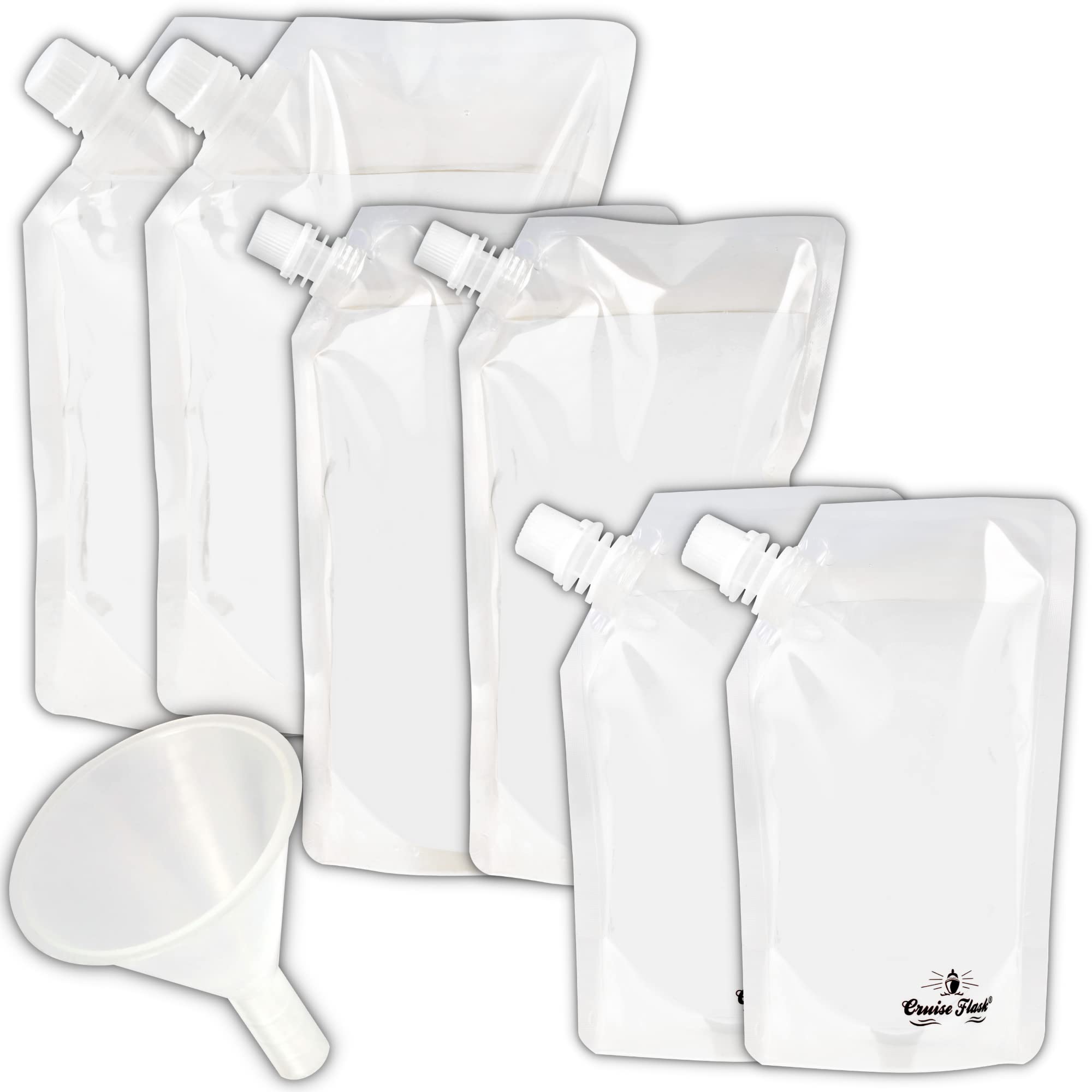 Concealable And Reusable Cruise Flask Kit - Sneak Drinks Anywhere - 2 x 32 oz + 2 x 16 oz + 2 x 8 oz + 1 funnel
