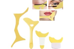 BOOGE 4 Pcs All In One Eyeliner Stencils Wing Tips + Eyeshadow Baffle + Mascara Eyelash Guard + Silicone Eyebrow Aid, Defined Eyeliner Eyelash Guide Tool for Beginners and Makeup Masters - Yellow