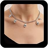 Iaceble Gothic Skull Necklace - Silver Skull Pendant, Punk Face Dangle Skeleton Choker Jewelry for Women
