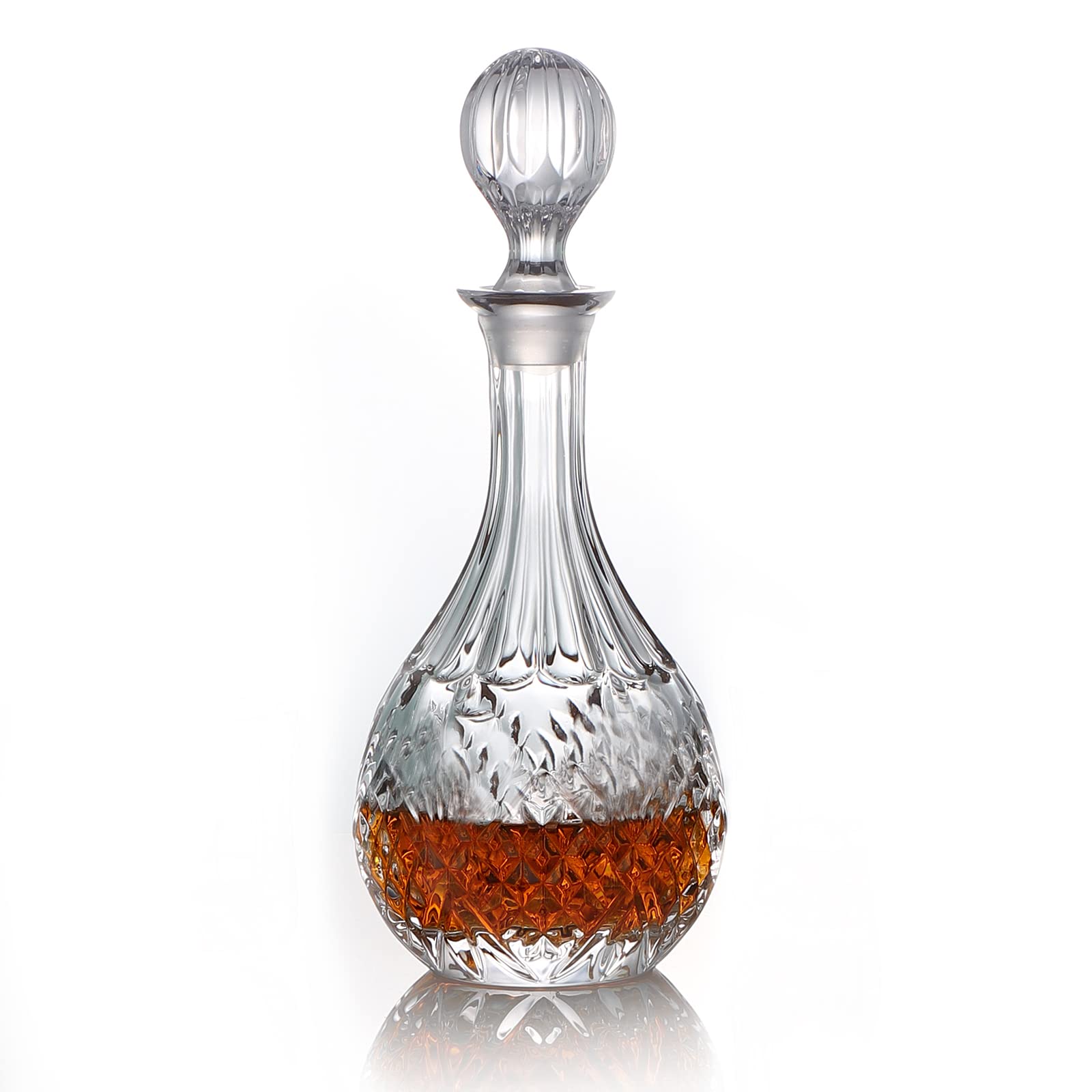 Glass Decanter with Airtight Geometric Stopper - Whiskey Decanter for Wine, Bourbon, Brandy, Liquor, Juice, Water, Mouthwash. Italian Lead-Free Glass (25.36 oz/750ml) — image 1