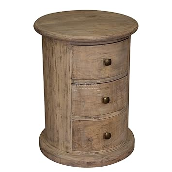 Paraphernalia Solid Whitewashed Mango Wood Three Drawer Round