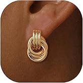 SHERLOVE Stocking Stuffers for Women Chunky Gold Knot Dangle Drop Earrings Trendy Statement Earrings Hypoallergenic Lightweight Gold Jewelry Women Christmas Gifts