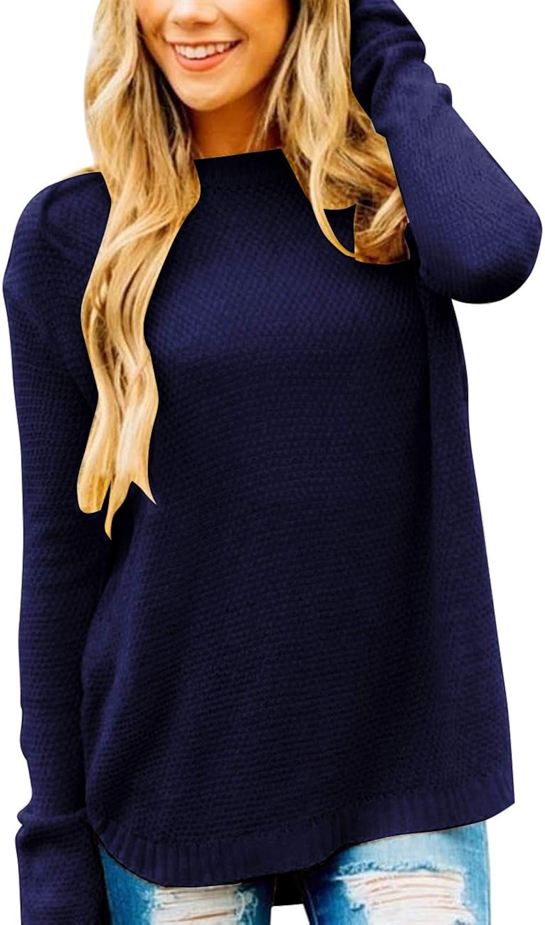 MEROKEETY Women's Long Sleeve Oversized Crew Neck Solid Color Knit Pullover Sweater Tops at  Women’s Clothing store
