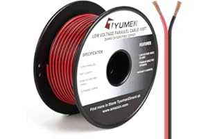 TYUMEN 100FT 20/2 Red Black Electrical Wire, Pure Copper Wire 20 Gauge 2pin Wire Low Voltage LED Strips Extension Cord, 20AWG OFC 12V/24V DC Extension Wire for LED Strips Lamp Lighting, Hookup Wire