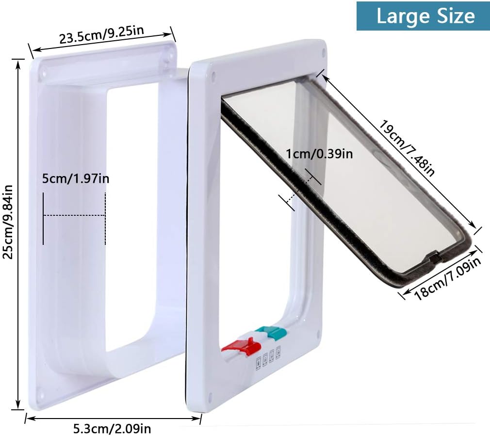 Rikounan Cat Door with 4 Way Locking, Quiet Pet Doors for Cats, Large Cat Doors for Interior Exterior Doors, Easy Installation Premium Cat Flap Door for Cats Small Dogs : Pet Supplies