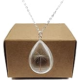 Cairui Design Dandelion Make a Wish Real Flower Waterdrop Glass Teardrop Pendant 925 Sterling Silver Chain Necklace for Women Handmade