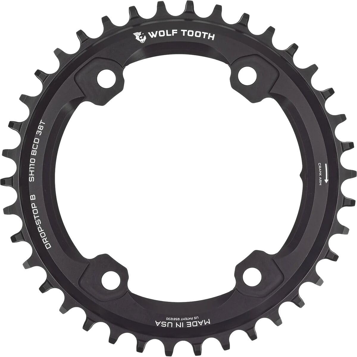 Wolf Tooth | 110 BCD 4 Bolt Chainring for Shimano GRX 38T | Lightweight Alloy Chainring Dropstop Technology