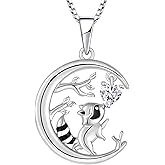 STARCHENIE Raccoon Necklace 925 Sterling Silver Heart Birthstone Pendant Cute Animal Jewelry for Women