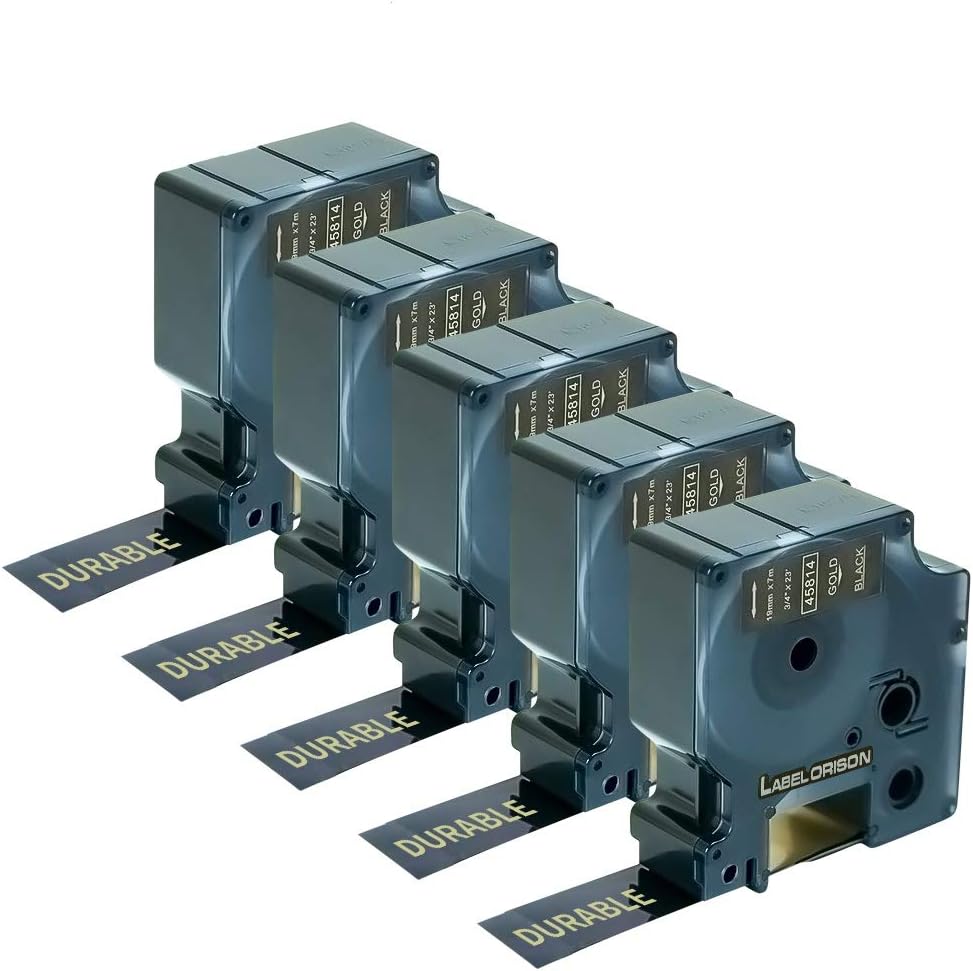 5PK Compatible D1 Dymo Label Tape 45814 Gold on Black