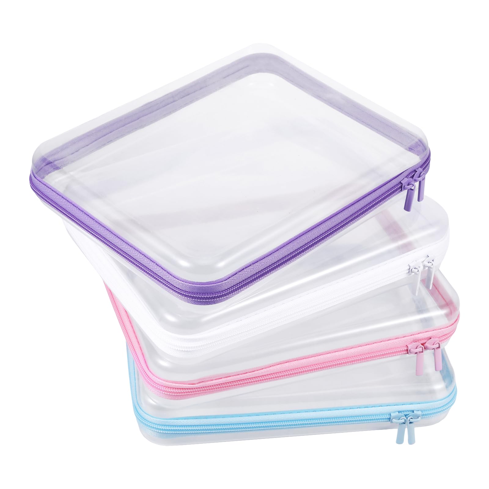 Photo 1 of 4 Pcs Clear Hard Shell Zipper Case, Transparent Hard Clear Zipper Case, Large Portable Travel Makeup Bag Organizer Bin for Pencil Cosmetics Building Blocks Puzzles(4Colors)
