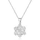 SLUYNZ 925 Sterling Silver Snowflake Pendant Necklace for Women Teens Christmas Snowflake Necklace Choker Sparkly CZ Snowflake Necklace Winter Necklace