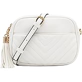 FashionPuzzle Chevron Quilted Crossbody Camera Bag with Chain Strap and Tassel