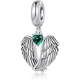 QeenseKc Guardian Angel Wings Charm 12 Heart Birthstone Bead Compatible With Pandora Bracelet Women Present