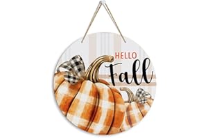 MIGUMUTU Cute Fall Home Room Decor, Fall Decorations for Home, Pumpkin Decor Decorations for Home, Hello Fall Sign, Fall Door Sign Wall Hanging Decor Decorations for Home 12 X 12 Inch