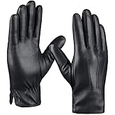 MGGMOKAY Mens Leather Gloves Lambskin Touch Screen Gloves Warm Cashmere Lined