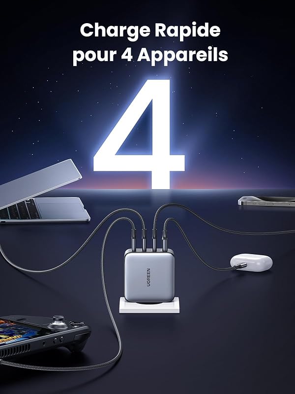 Nexode 100W Chargeur USB C Rapide 4 Ports GaN Tech Prise USB C