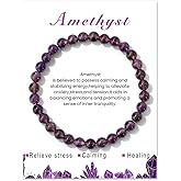 Crystal Bracelet for Women Spiritual 6mm Natural Stone Bracelets Handmade Stretch Crystal Beaded Bracelets Energy Gemstone Bracelet Healing Bracelet Crystal Jewelry for Women Men