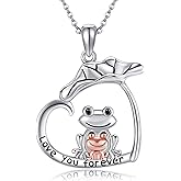 UCADRIT Frog Necklace 925 Sterling Silver Lotus Leaf Frog Pendant Necklace Heart Animal Jewelry Present for Women Mom