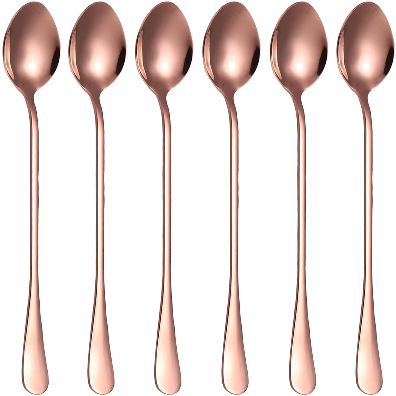Latte Spoons,Set of 6 Long Handle Spoons,19cm Stainless Steel Coffee Spoons, Ice Tea Spoons, Espresso Spoons, Dessert Spoons for Coffee Tea Dessert Sundae (Rose Gold New)