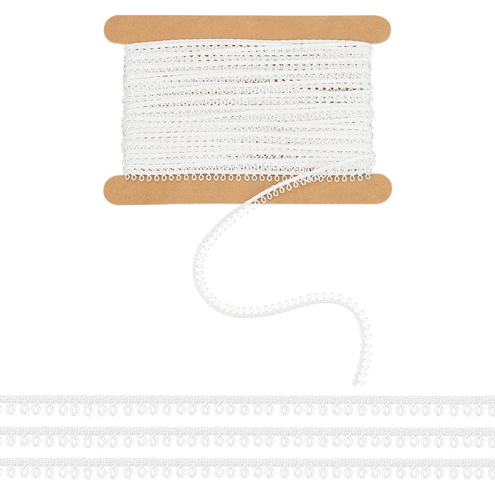 FINGERINSPIRE 10 Yards Picot-Edge Lace Trim 4mm Wide White Lace Ribbon with Loops for Clothes Polyester Tiny Picot Trim Decorations for DIY Sewing Crafts Mini Clothes Accessories