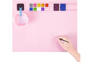 SAGEME Silicone Painting Mat for Kids 20"X16" - Silicone Art Mat with 1 Water Cup for Kids - Silcone Craft Mat with 12 Color Dividers - 2 Paint Dividers (Pink)