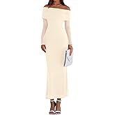 PRETTYGARDEN Fall Dresses for Women 2026 Elegant Off The Shoulder Long Sleeve Formal Wedding Guest Bodycon Maxi Dress