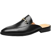 ELANROMAN Men's Loafers Backless Genuine Leather Mules Horse Buckle Shoes