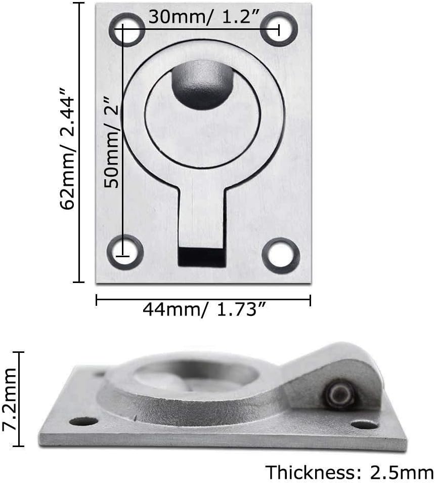Gasea 2 Packs Flush Ring Pull Handle Hatch Locker Cabinet Hidden Handle with 8pcs Mount Screws, 62x44mm, Silver - Image 4